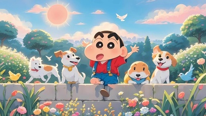 院墙上小新和小伙伴