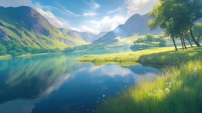 清新绿色青草湖区