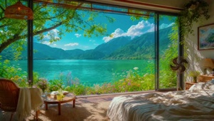 夏日幻境，晴空绿湖