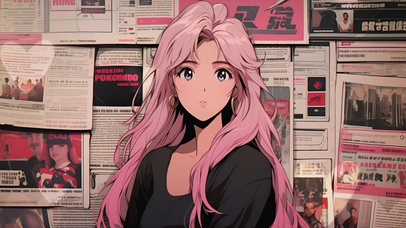 粉发动漫女孩插画