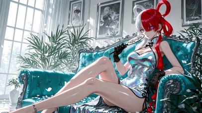 炫彩执扇大长腿女孩