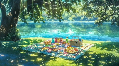 治愈湖边树下野餐