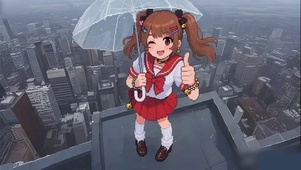 像素风-高楼上无畏风雨的萝莉