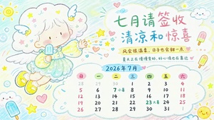 七月清凉主题日历壁纸