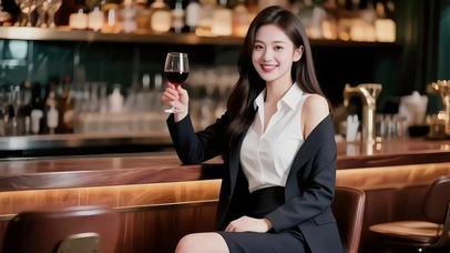 吧台前喝红酒的长发美女4