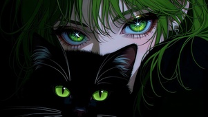 绿发少女与黑猫