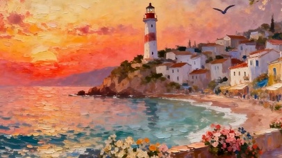 夕阳海景树木海鸥带鱼屏