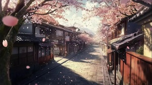 落英纷飞日式清晨街道