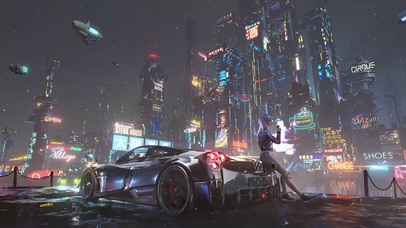 赛博汽车都市美女