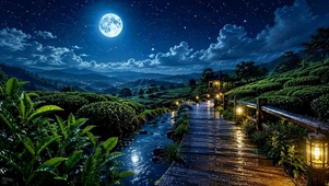 月下茶园夜景