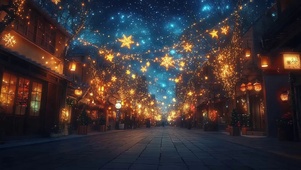 夜幕星空圣诞彩灯街道