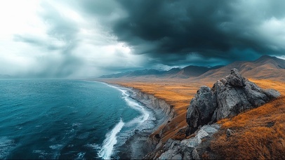 雨天雷暴海岛海岸