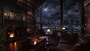 冬季图书馆之夜氛围