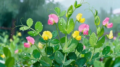 护眼雨中豌豆花
