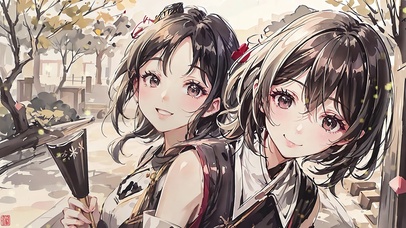 古风水墨活泼双子