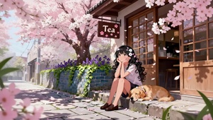 春天樱花小屋少女