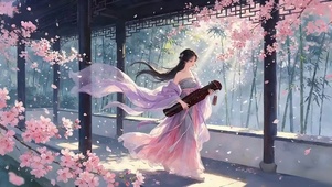 花廊执琴古风少女