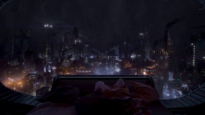 未来城市夜晚雨天房间
