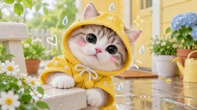 雨天超萌可爱小猫