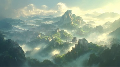 云雾阳光群峰