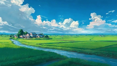 护眼蓝天白云树木河流