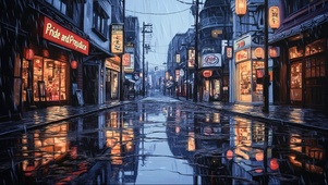 城市街头清冷雨夜