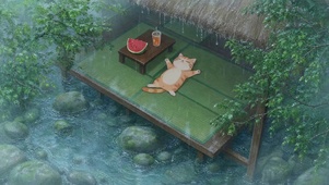 雨中凉亭小猫