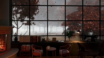 深秋傍晚落叶氛围