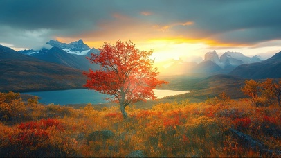 落日静谧高山湖畔