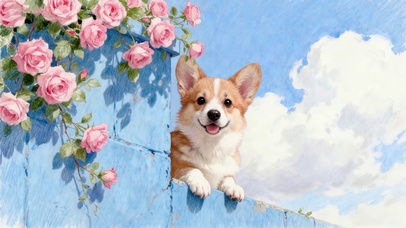 蓝墙玫瑰柯基的春日小清新