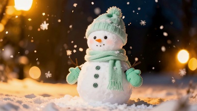 冬日路灯下雪人