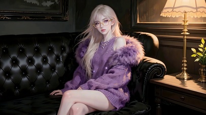 书房紫衣纯欲眼镜美女