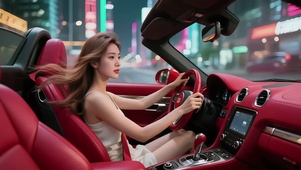 驾驶红色敞篷跑车的美女3