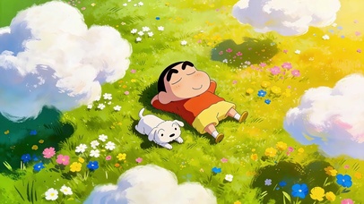 云朵下的悠闲小新和小白