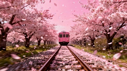 樱花树木下火车