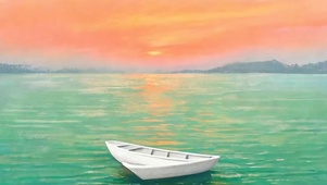 油画海景带鱼屏