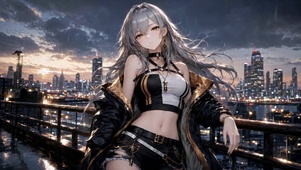 雨夜都市天台银发二次元美少女
