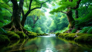 绿色护眼树林溪流