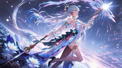 幻彩冰蓝古风二次元美少女