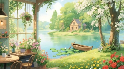 护眼绿景河流树木