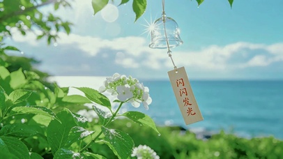 海蓝，绿意，风铃，闪闪发光