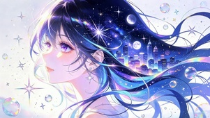 星空发丝梦幻都市美少女