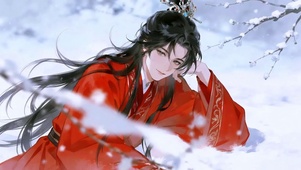 雪间红影