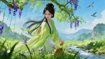 绿树青山处仙气美人