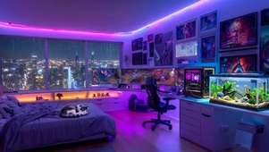 雨夜霓虹电竞房间