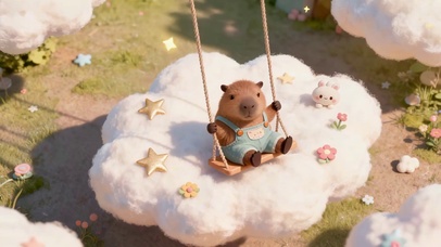 棉花云朵下星星卡皮巴拉荡秋千