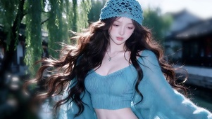 春柳蓝衣少女