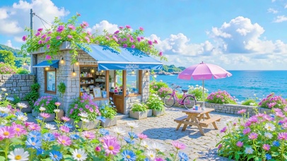 护眼蓝天海景小屋