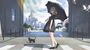 人行道美少女