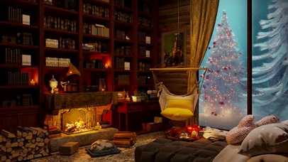 唯美雪天温暖新年圣诞小屋